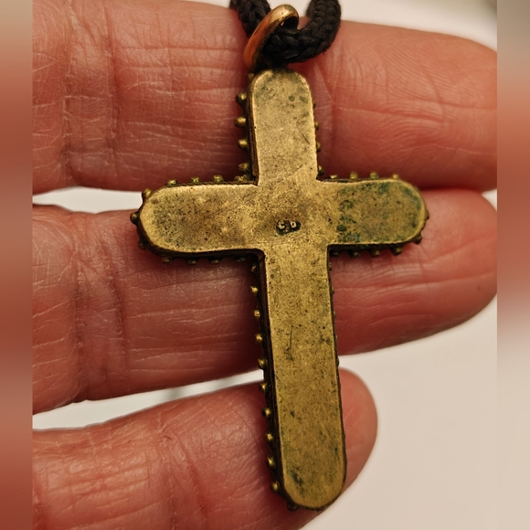 Antique Italian Mosaic Cross Pendant Necklace - Picture 5 of 14